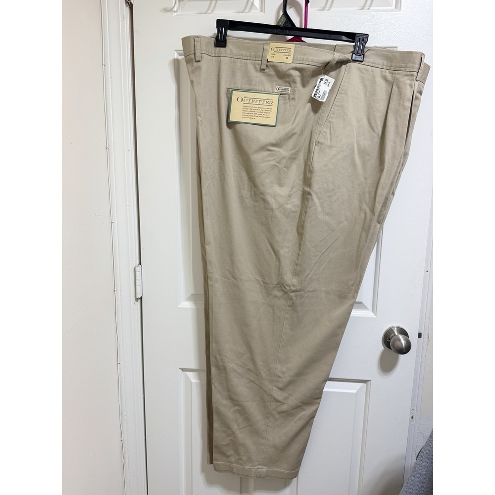Outfitters 58x30 Classic Chino Pants Khaki Pleated 100% Cotton Mens Work Casual